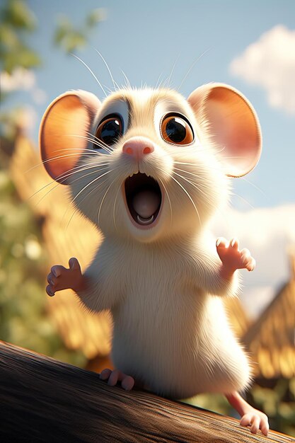 3d cartoon mouse looking scared from above in the style of celebrity and pop culture references