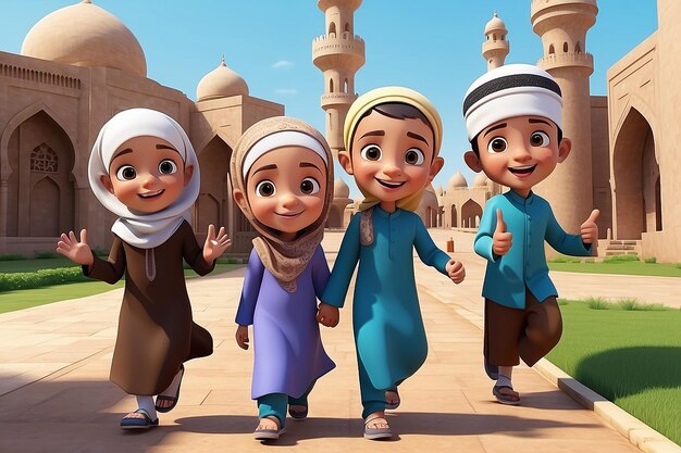 3D Cartoon Muslim Kids at Play