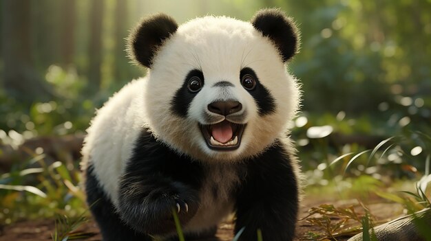 Photo 3d cartoon panda character generative ai
