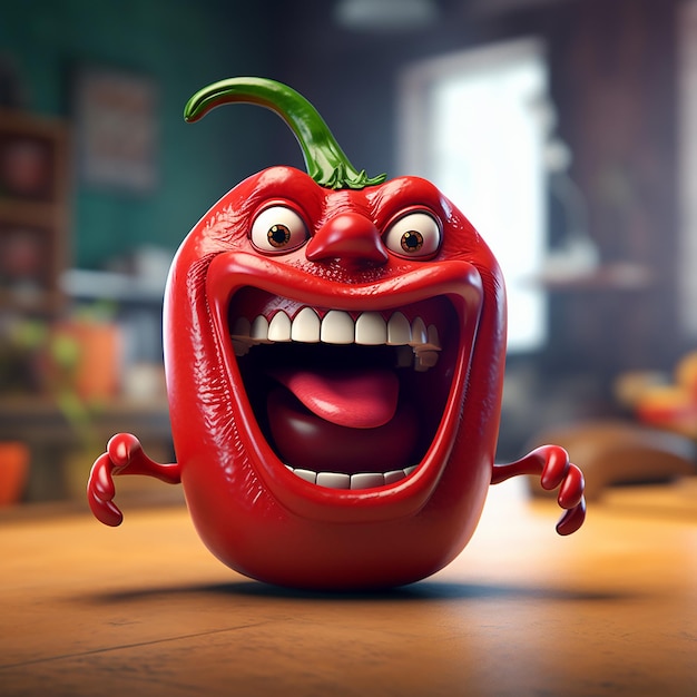 Foto 3d cartoon personage van capsicum met woede modus in de textuur achtergrond