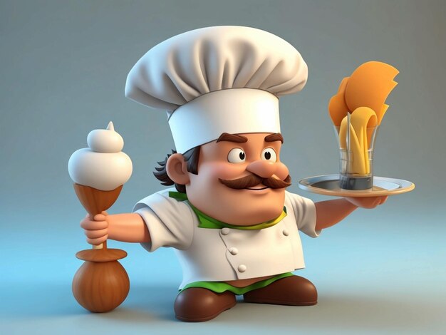 Foto 3d cartoon personage van een chef-kok