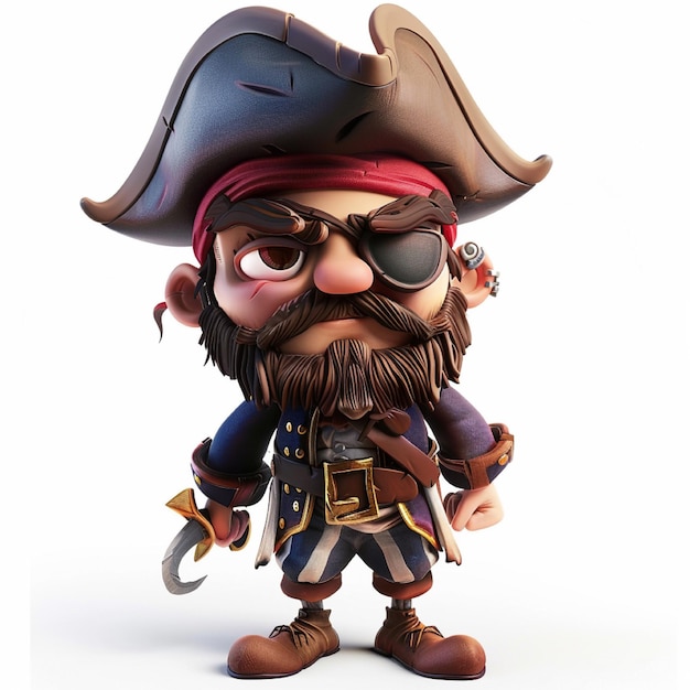 Photo 3d cartoon pirate isolated on white