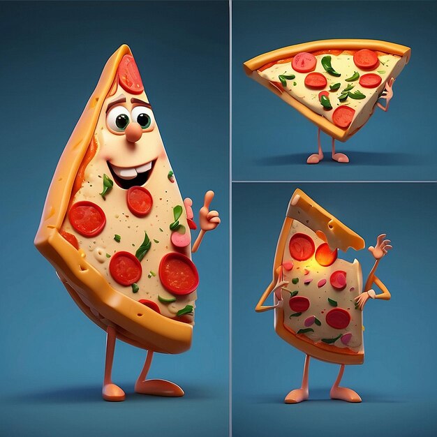 3D cartoon pizza personage