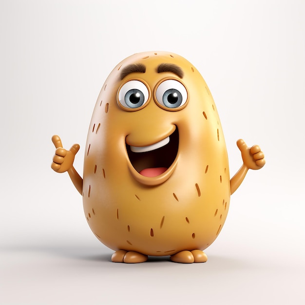 Photo 3d cartoon of potato with smiley face