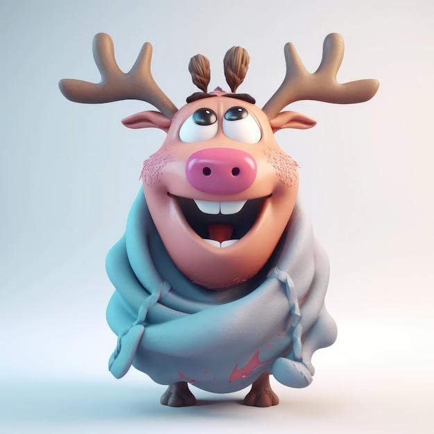 3D cartoon reindeer portrait wearing clothes standing in front studio lights generative ai
