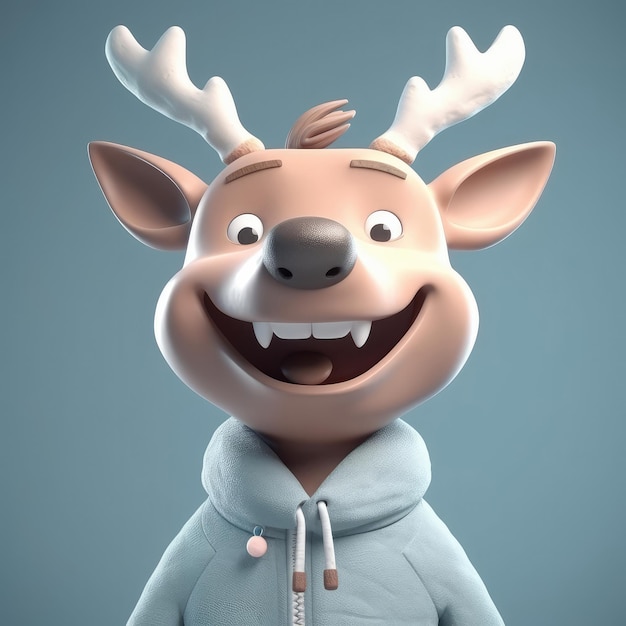 3D cartoon reindeer portrait wearing clothes standing in front studio lights generative ai