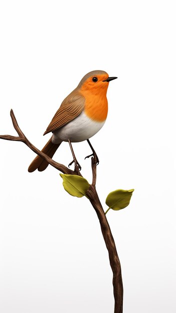 3D мультфильмная птица-робин сидит на ветке дерева