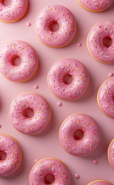 Foto 3d cartoon roze donuts patroon achtergrond