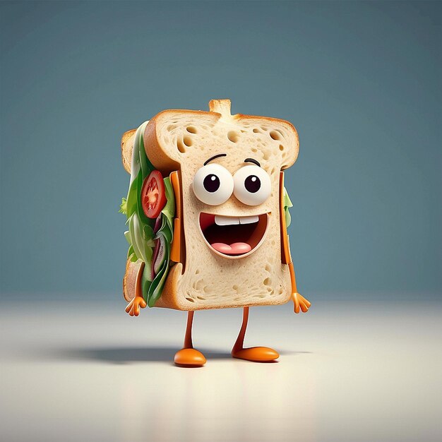 Foto personaggio di cartone animato sandwich 3d