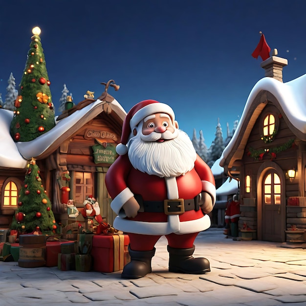 写真 3dアニメ サンタクロース 北極の村でクリスマス・ホリデーの準備