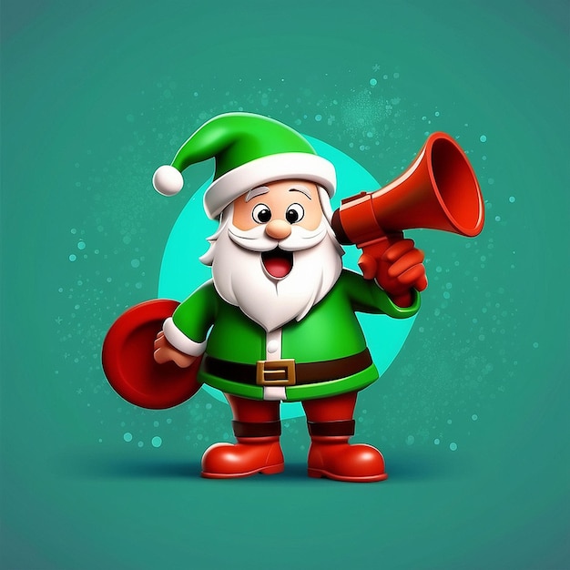 3d cartoon santa claus and megaphone