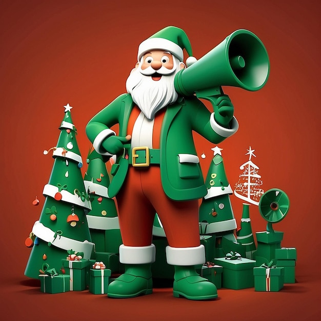 3d cartoon santa claus and megaphone