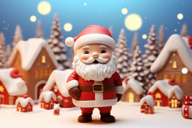 3d cartoon santa claus in the north pole village getting ready for the christmas holiday season comeliness