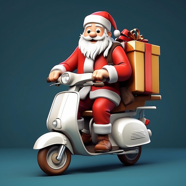 3D cartoon Santa Claus and Vespa