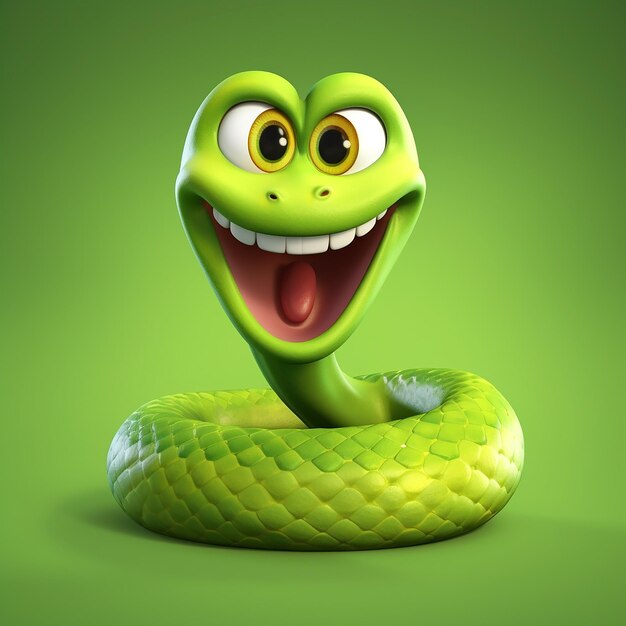 Photo 3d cartoon satisfied smiling snake