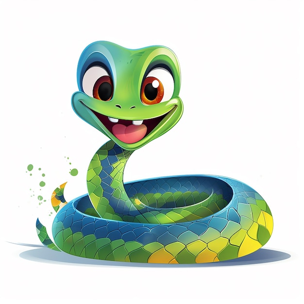 Photo 3d cartoon satisfied smiling snake