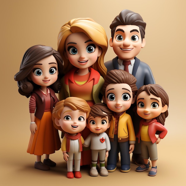 3D cartoon schattige Colombiaanse families karakters