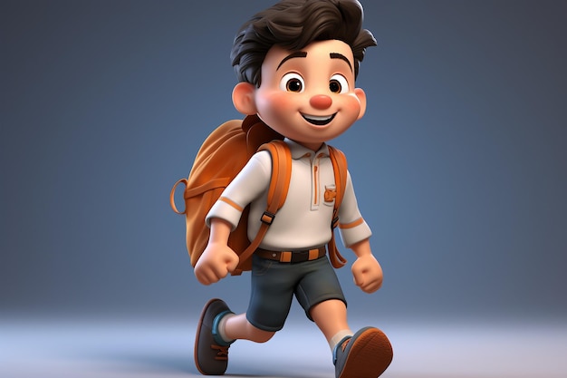 3D Cartoon Schoolboy with Backpack