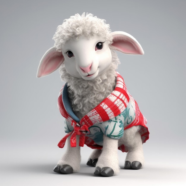 3D cartoon Sheep portrait wearing clothes glasses hat and jacket standing in front