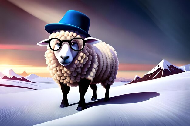 3d cartoon sheep wearing clothes glasses hat and jacket