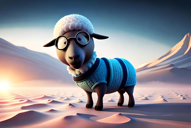 3d cartoon sheep wearing clothes glasses hat and jacket