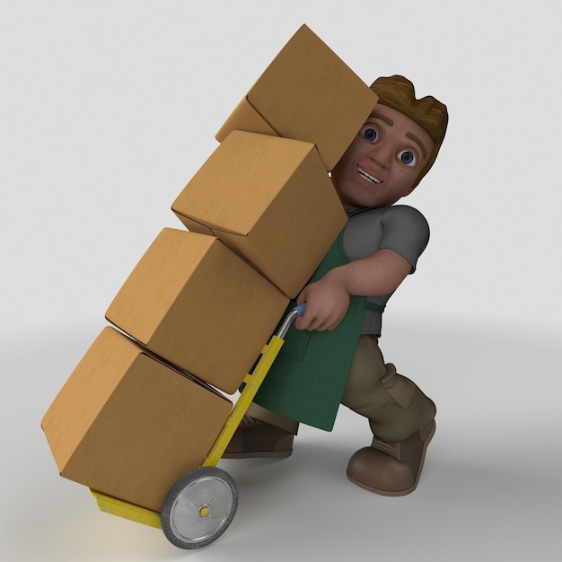 3D мультипликационный персонаж хранитель магазина