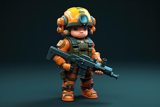 Photo 3d cartoon soldier on transparent background