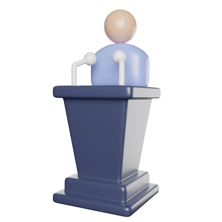 Photo 3d cartoon speaker at podium