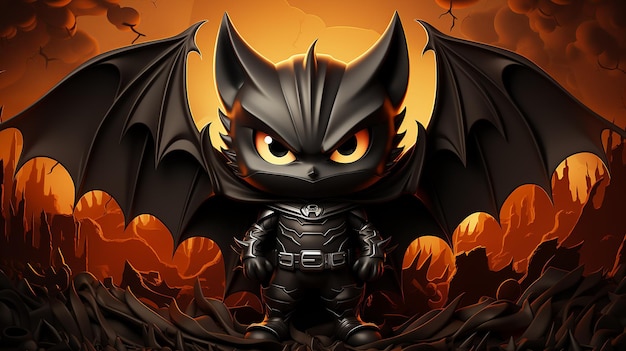 3D cartoon sticker design Halloween Pumpkin and bat drachula Mascot Template Cartoon Generate AI