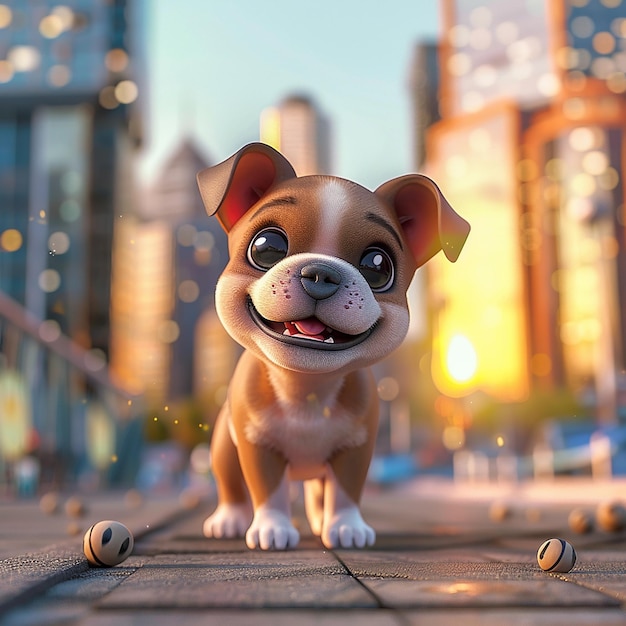 3d cartoon stijl pixar stijl puppy stad __achtergrond