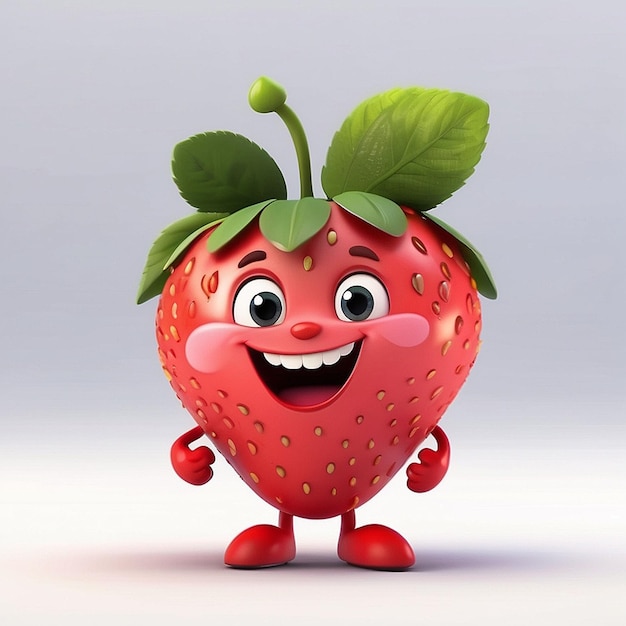 3d cartoon strawberry fruit character