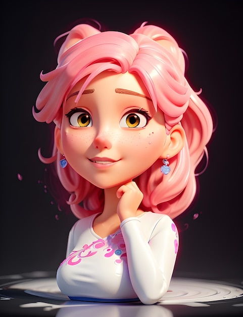 3d cartoon style character of Girl with pink hair created with Generative AI