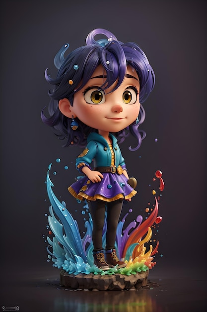 3d cartoon style character of Girl with watercolor created with Generative AI