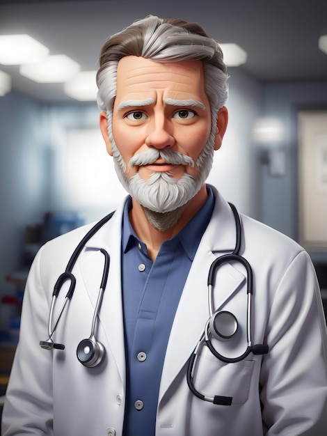 3d cartoon style character of old doctor created with Generative AI