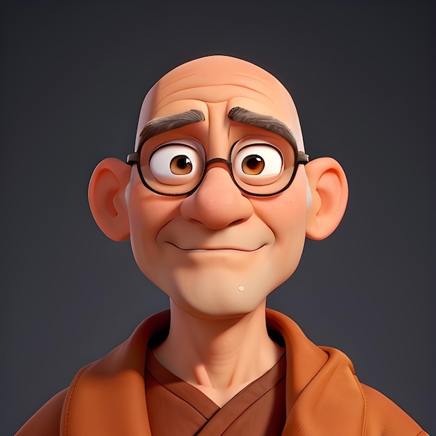 Photo 3d cartoon style character of an old man created with generative ai