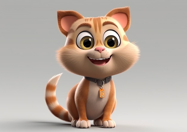 3D cartoon style of a cute cat