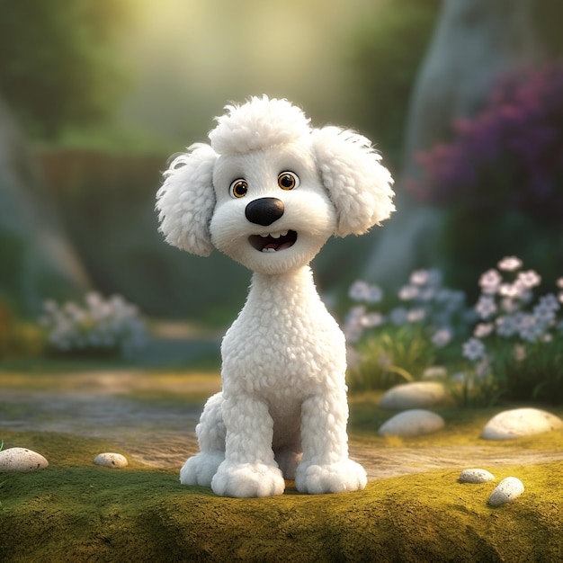 Photo 3d cartoon style cute poodle dog