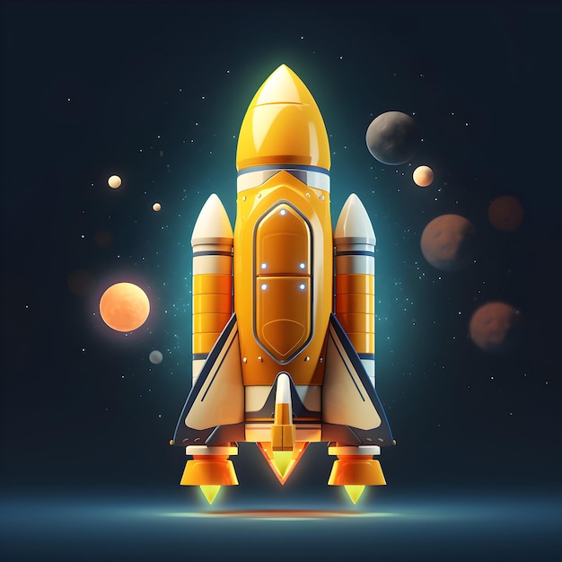 3D 만화 스타일의 미니멀 우주선 로켓 아이콘