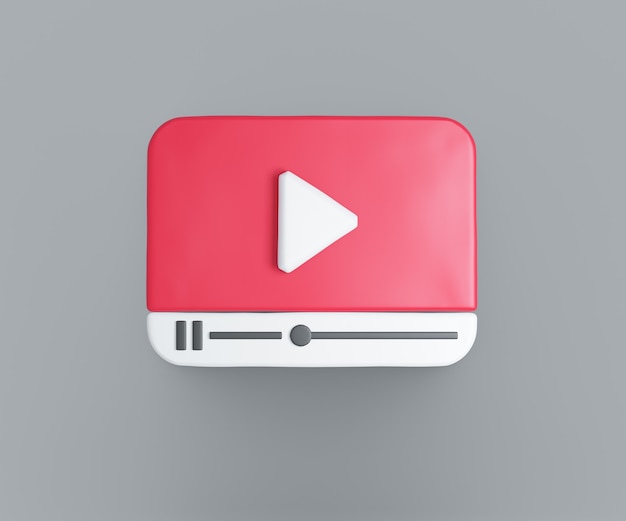 Photo 3d cartoon style red video player icon with controler on gray background. 3d illustration rendering.