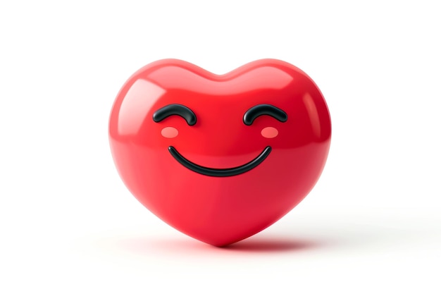 3d cartoon style smiling red heart emoji cute character isolated on white background