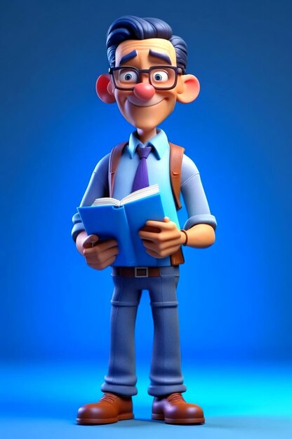 3d cartoon teacher with book