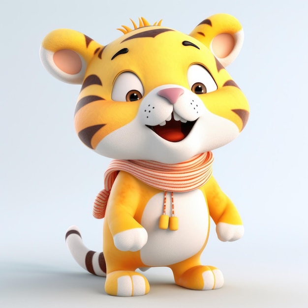 3D cartoon Tiger portrait wearing clothes glasses hat and jacket standing in front