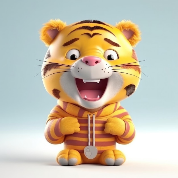 3D cartoon Tiger portrait wearing clothes glasses hat and jacket standing in front