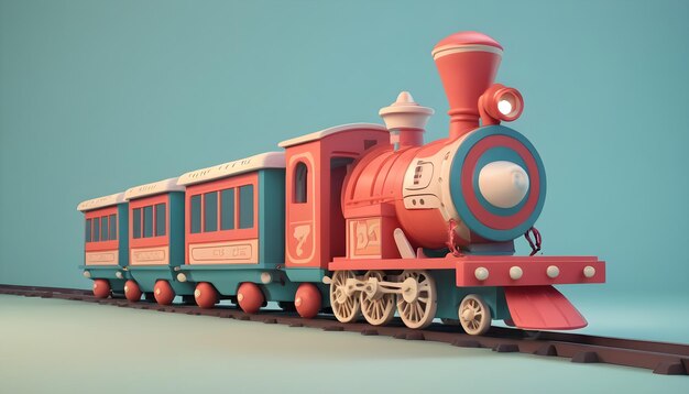 Foto treno di cartoni animati 3d su sfondo blu