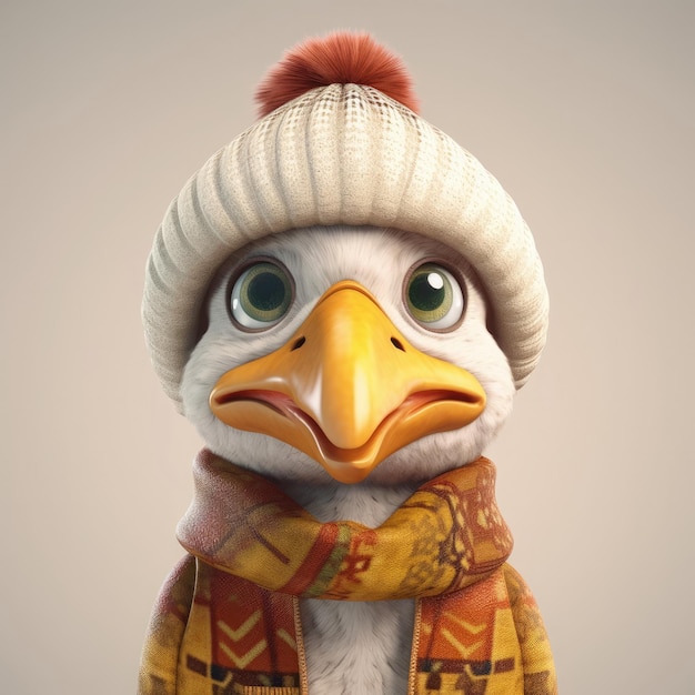 3D cartoon Turkey portrait wearing clothes glasses hat and jacket standing in front