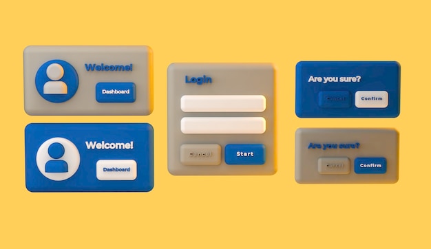 3d cartoon ui app software login screen layout render illustration