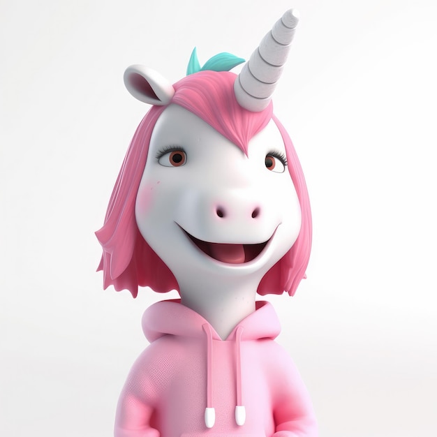 3D cartoon unicorn portrait wearing clothes standing in front studio lights generative ai