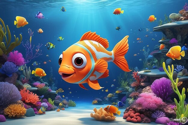 Foto 3d cartoon vis onder water