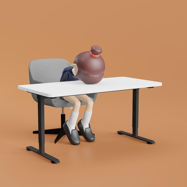 3D cartoon vrouw zittend in een stoel met laptop illustratie geïsoleerd op een witte achtergrond
