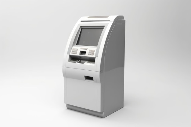 3D cartoon white ATM machine realistic screen and buttons